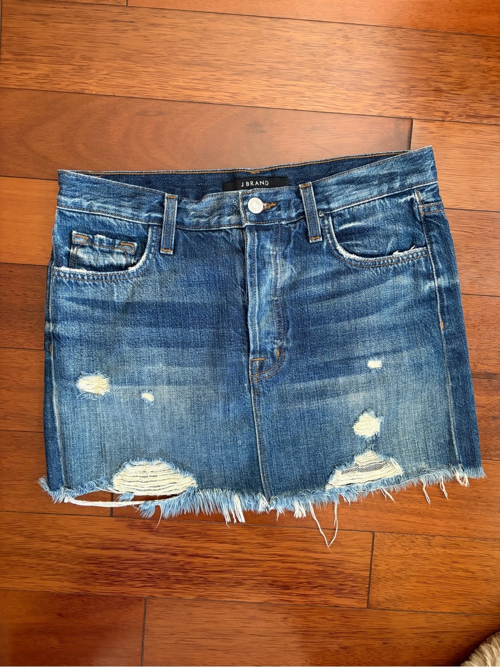 J Brand Blue Distressed Denim Mini Skirt